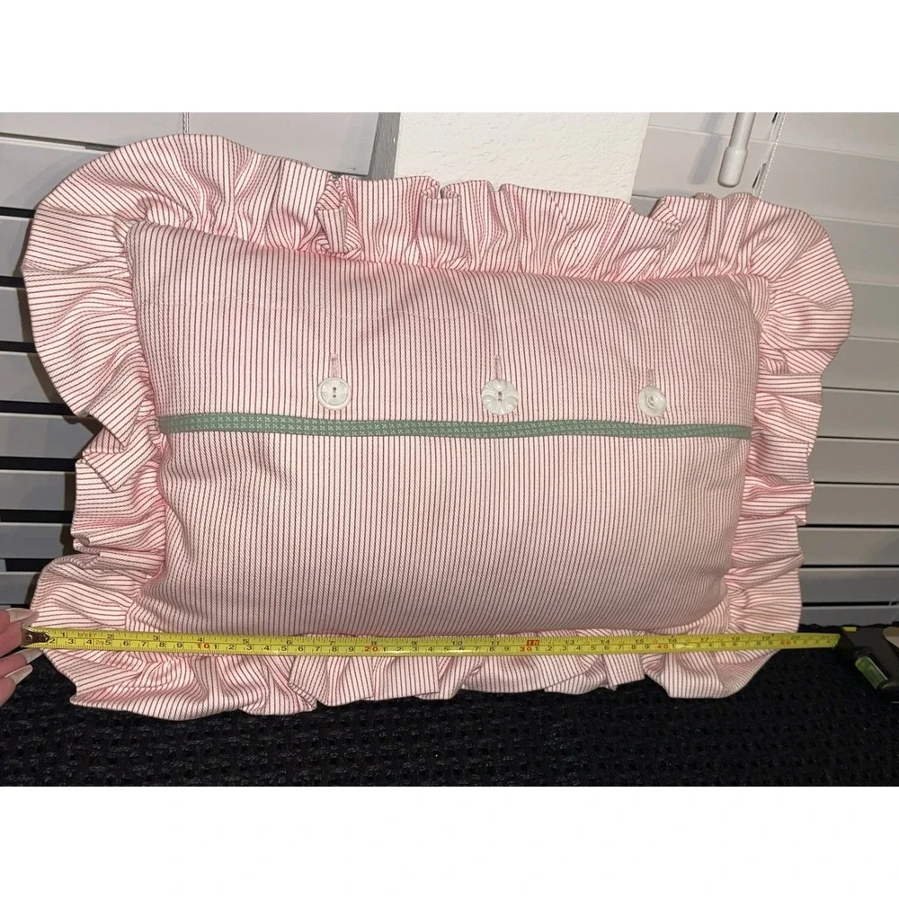 Vintage Ruffled Trim Cottage Core Accent Pillow Flower Pots Rabbit